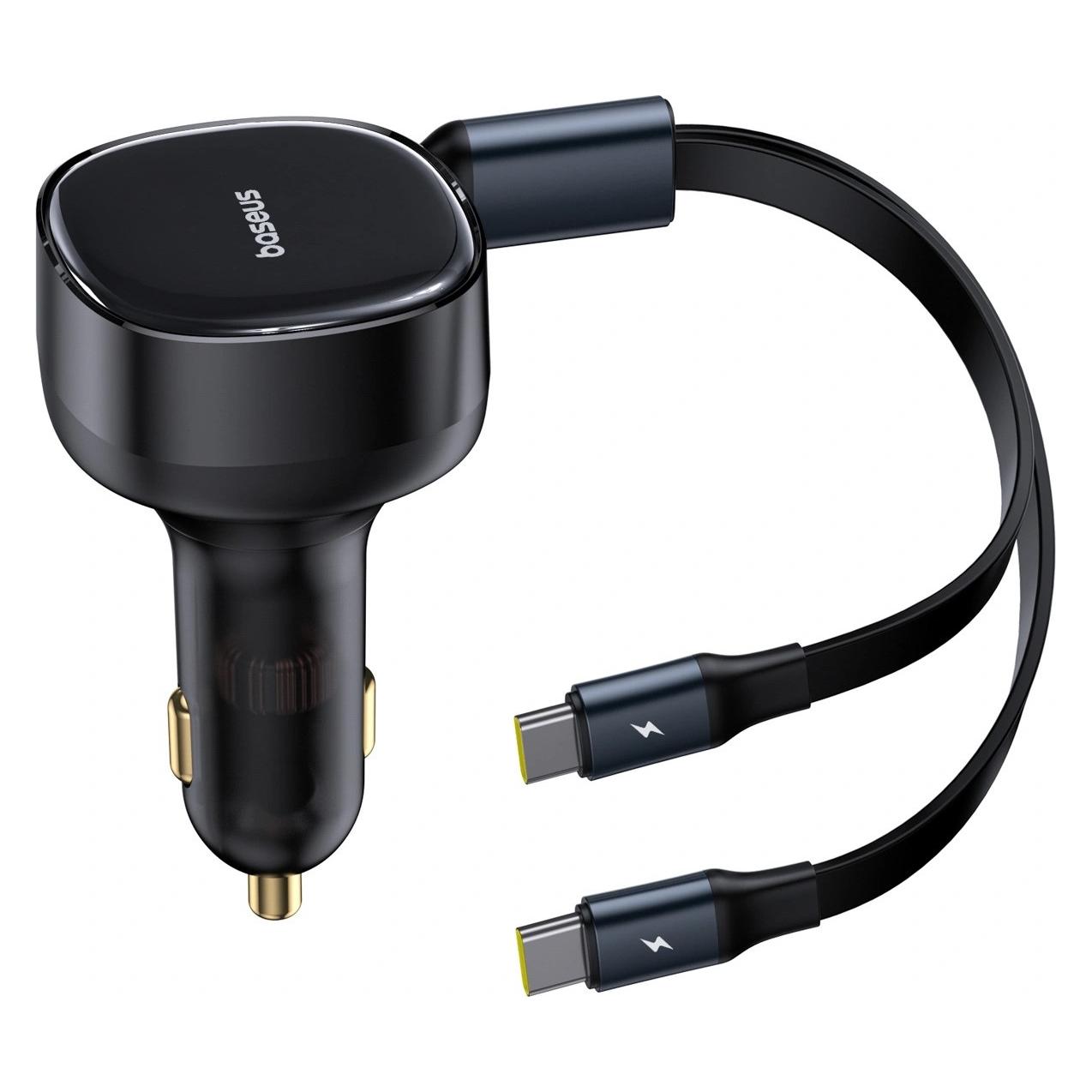 Baseus Ładowarka Enjoyment Retractable 2-in-1 Car Charger C+C 33W Cluster Black (6932172669379)