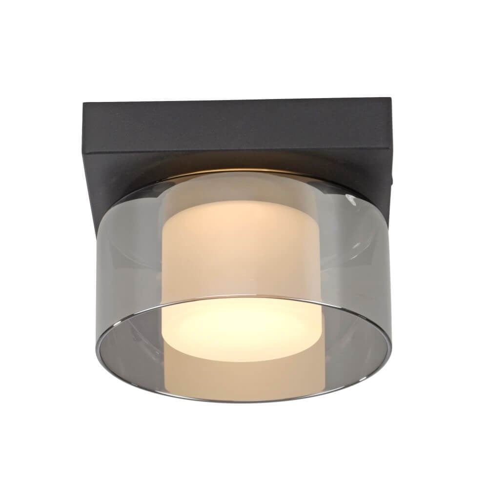 Paul Neuhaus Rika LED-plafondlamp zwart met glazen elementen en dimbare warmwitte verlichting
