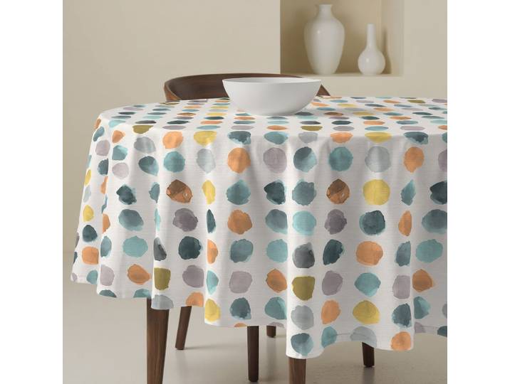 Nappe ronde anti-taches 100% coton multicolore 190x190 cm