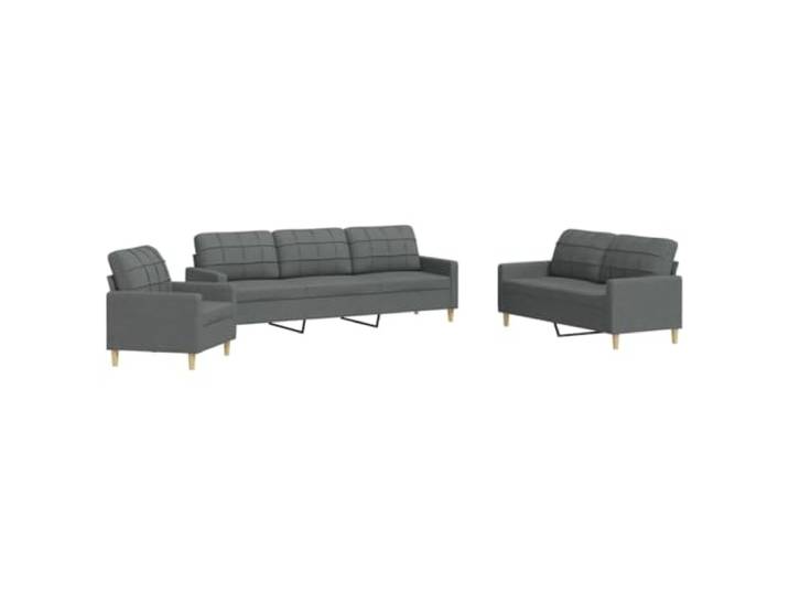 GHVBNMF 3-tlg Sofagarnitur Dunkelgrau Stoff Polstersofa Set Metall Bequemes Couches-Set fürs Wohnzimmer mit dick gepolsterten Sitzen, atmungsaktivem Bezug und stabilem Metallgestell.