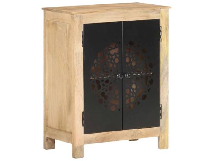 RJPLMFV Anrichte, 60 x 35 x 75 cm, Mangoholz, massiv 2 Türen, Aufbewahrung für Wohnzimmer oder Schlafzimmer, Türen aus pulverbeschichtetem Stahl, einzigartige natürliche Adern