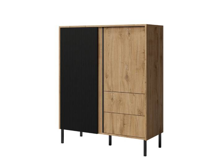 Compleo Hochkommode mit 2 Schubladen, geriffelte Front, 2 Türen, Elegant design