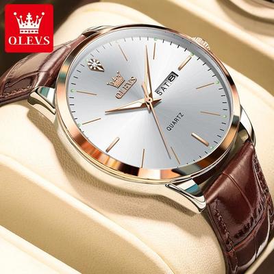 Uplifted Goods Dual Calendar Quartz Dress Watch For Men With Luminous Display brown Rose White