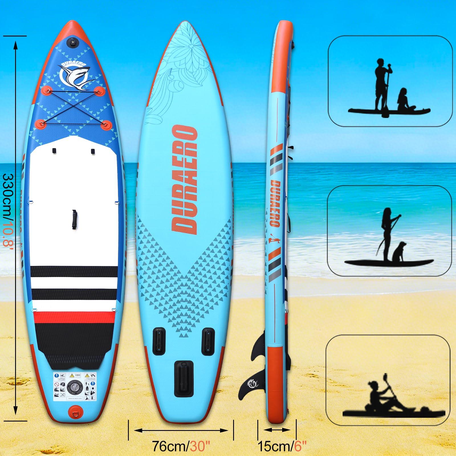 Aufblasbares SUP-Board, blau - Inklusive Kajaksitz und Zubehör - 330 cm lang