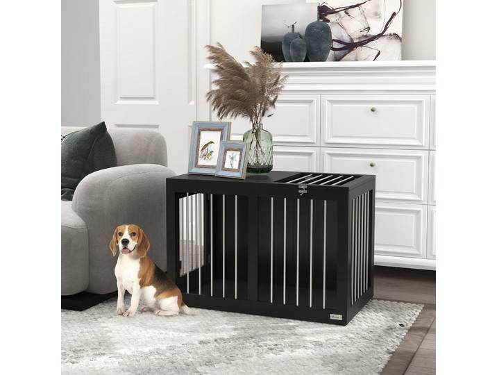 PawHut Cage pour Chien, Niche pour Chien, Cage de Transport pour Chiens, 2 Portes, Verrouillables, Grilles en Acier, 80 cm x 50 cm x 56,5 cm, Noir
