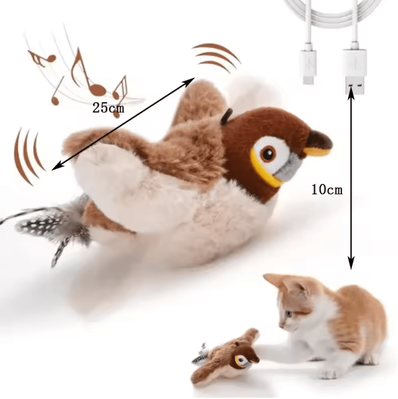 Inspire Curations Interactive Chirping Bird Cat Toy With Elastic Rope For Indoor Cats larger 10x25cm