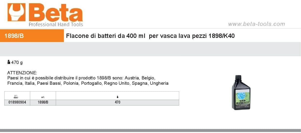 Beta 1898/B FLACONE BATTERI 300ML PER 1898/K40