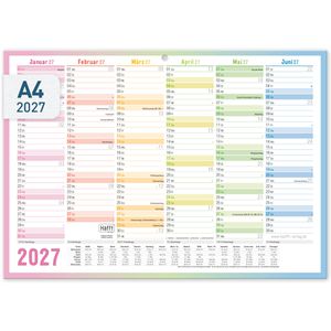 Häfft Tafelkalender Rainbow Premium, mit Ferienübersicht, aus 850 g/m² Karton, 6 Monate = 1 Seite, A4, Jahr 2027