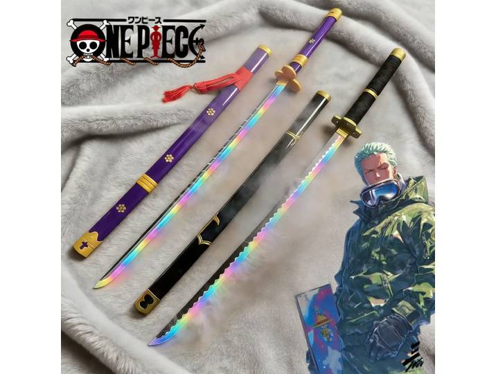 Katana Roronoa Zoro de 40 pouces, réplique de l'anime One Piece, sabre en bois pour cosplay, avec LED, effet de vapeur et de fumée, taille réelle, jouet, cadeau