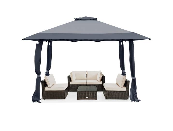 4 m x 4 m Gazebo met Dubbel Dak Oxford Doek en Metaal Tuinhuisje Grijs