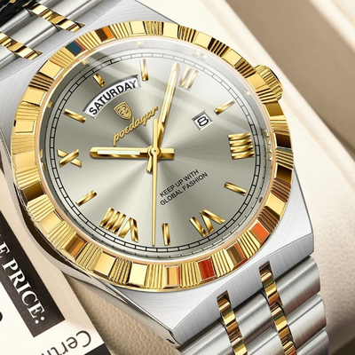 Uplifted Finds Poedagar Luxury Business Men Watch With Week And Date Display gold gray
