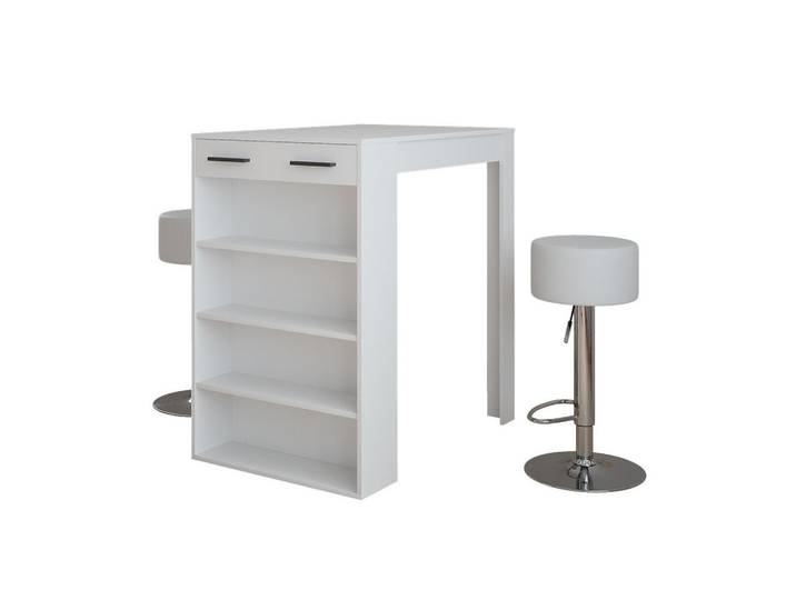 Vicco Bartisch-Set Repose Weiß 67 x 100 cm mit 2 Barhockern, Holzwerkstoff, 3 Fächer, Rechteckig, 67x106x100 cm, Esszimmer, Barmöbel, Bartisch