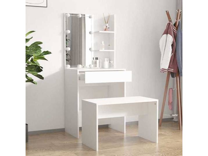 Elégance-Chic Ensemble de coiffeuse - avec LED - Blanc - Bois d'ingénierie - 60 x 40 x 140 cm - Coiffeuse femme_001222676