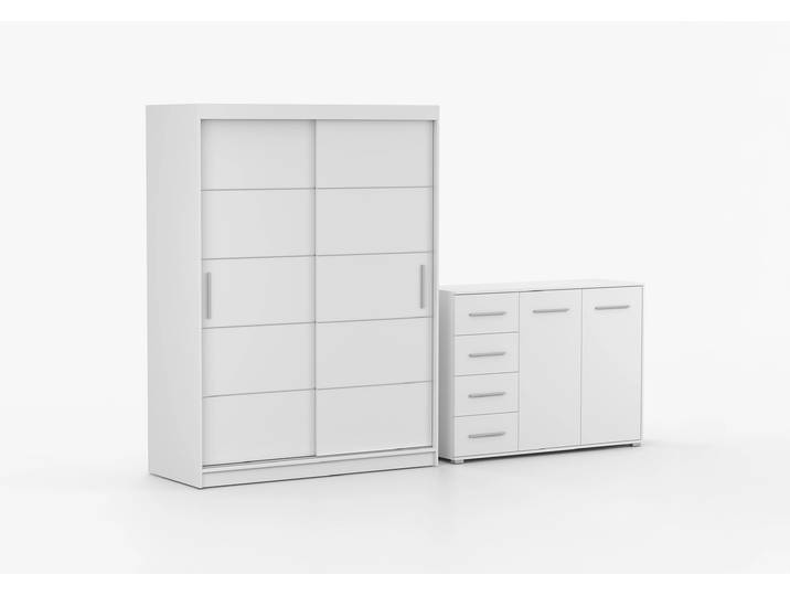 Schwebetürenschrank und Kommode 2er-Set NEOMI 06/FRIDA 01 Weiß Weiß