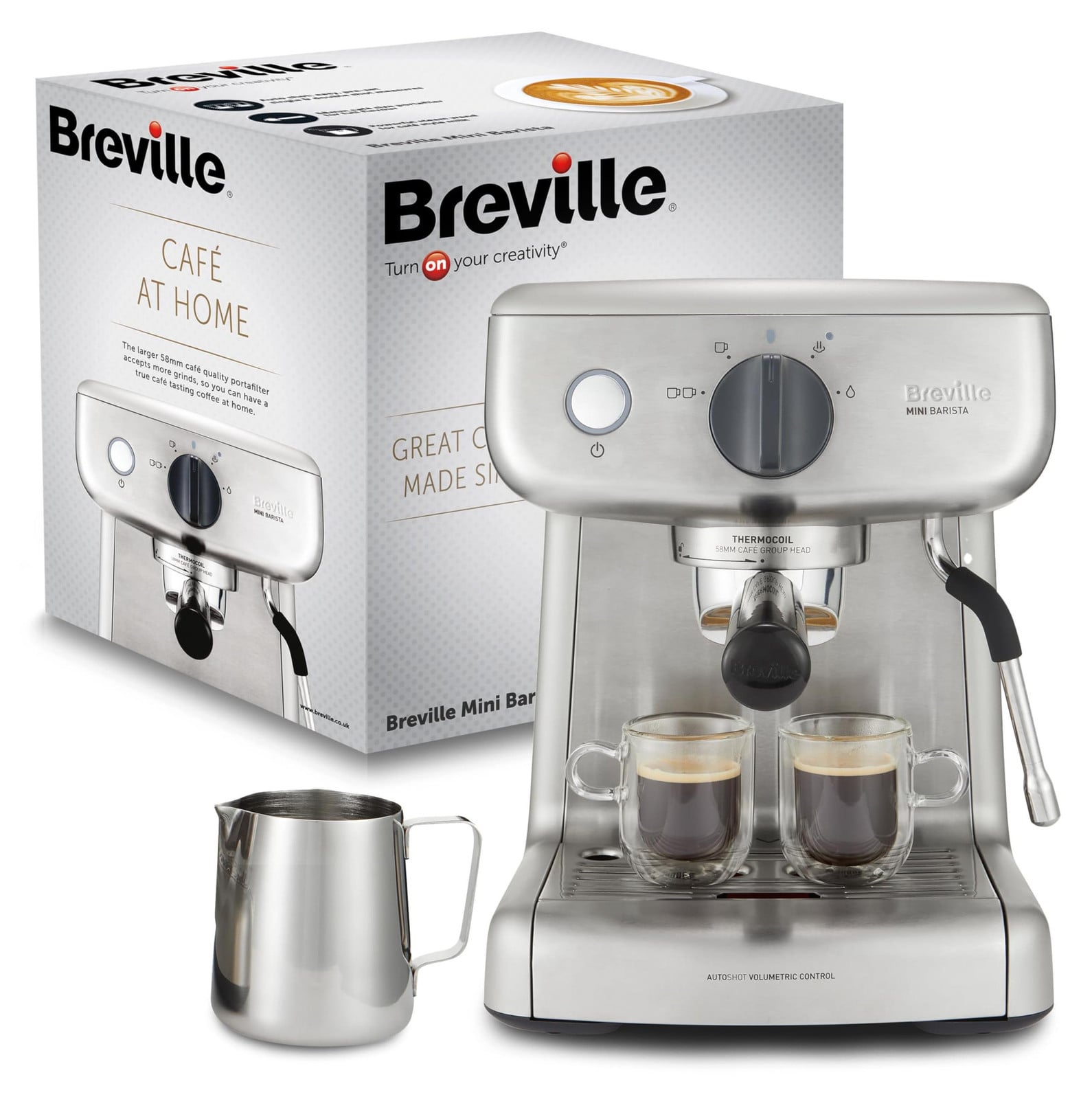 Breville VCF125X traditionele espressomachine met melkopschuimer