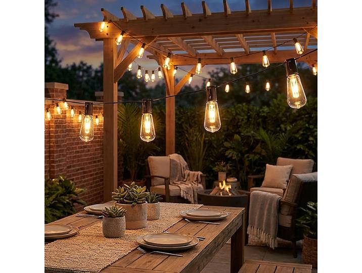 2er-Set Solar-LED-Lichterkettee mit 10 warmweissen LED Glühbirnen, 3,35 m
