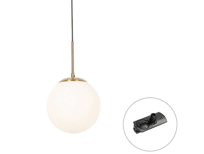 Suspension Art Déco dorée avec verre opale incl. adaptateur rail