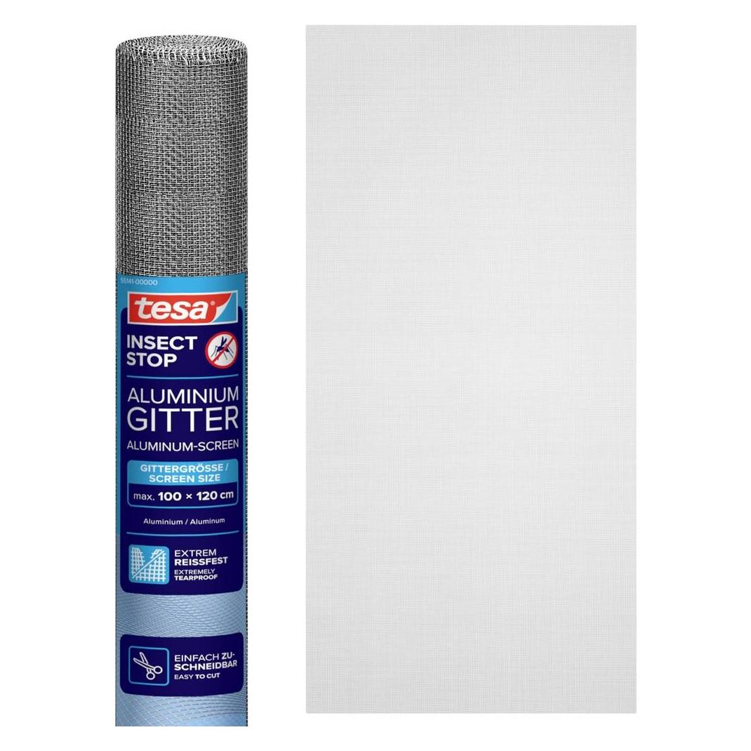 tesa Insektenschutz Alu COMFORT Ersatzrolle, für Fenster, ohne Bohren (100 x 120 cm) (55141-00000-01)