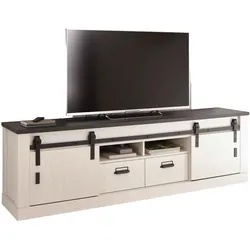 TV-LOWBOARD weiß Pinie, anthrazit, Landhaus, TV Unterteil Komforthöhe 201 x 61 cm