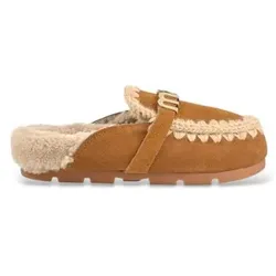 Mou für Damen. MU.FW431000A Winter Bio Slide Logo Mules aus Rauleder in Braun (37), Wohnung, Spaltleder, Keine, Lässig