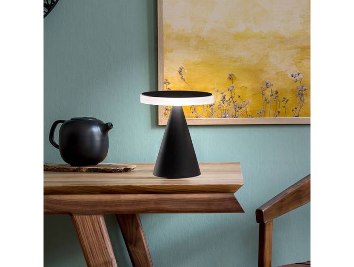 Fabas Luce LED Tischlampe Neutra, dimmbar, schwarz, für Schlafzimmer, Metall, Modern, LED Tischlampe