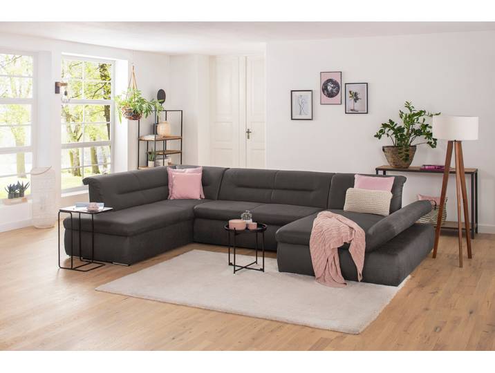 Wohnlandschaft, Luxus-Microfaser, Braun (Schlamm), 355×216×80 cm, Mit Schlaffunktion & Armteilverstellung, Modern, Inosign