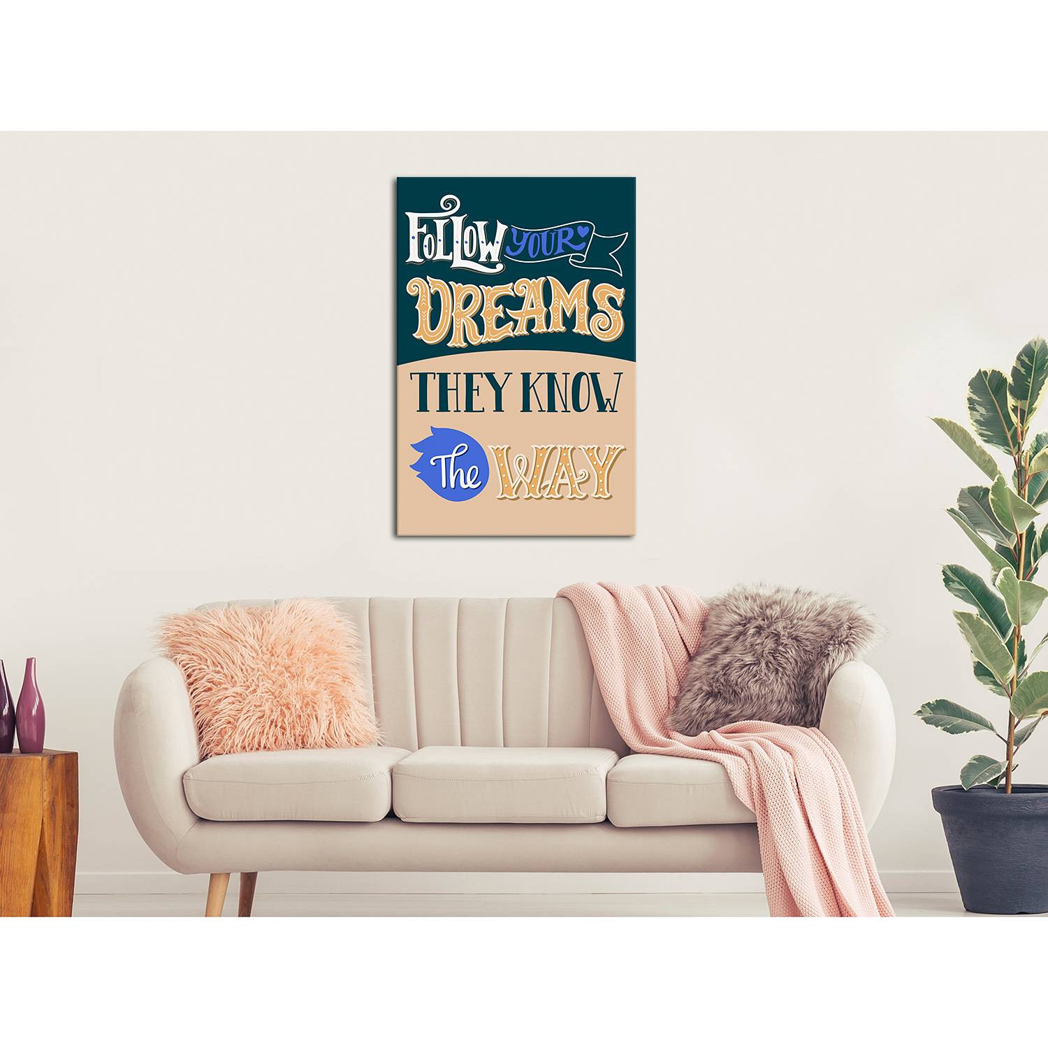 home24 Afbeelding Follow Your Dreams linnen bruin 40 x 60 cm