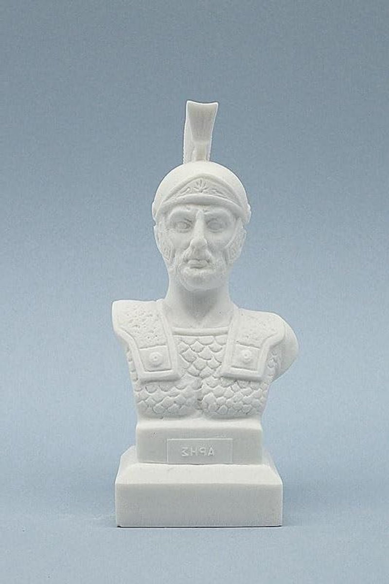 Handgemaakt Alabast Buste Beeld Griekse God Ares - Wit - Hoogte: 15 cm