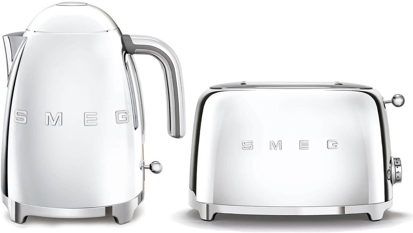 Smeg Jug Kettle & 2 Slice Toaster Set - Chrome