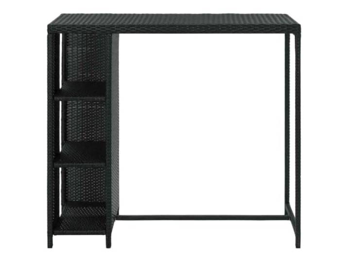 HBBMGYD Bartisch mit Aufbewahrung, Schwarz, 120 x 60 x 110 cm, Kunstharz PE-Rattan, Stahlstruktur, 3 seitliche Ablagen, leichtes Design, Haus, Garten, leicht zu bewegen