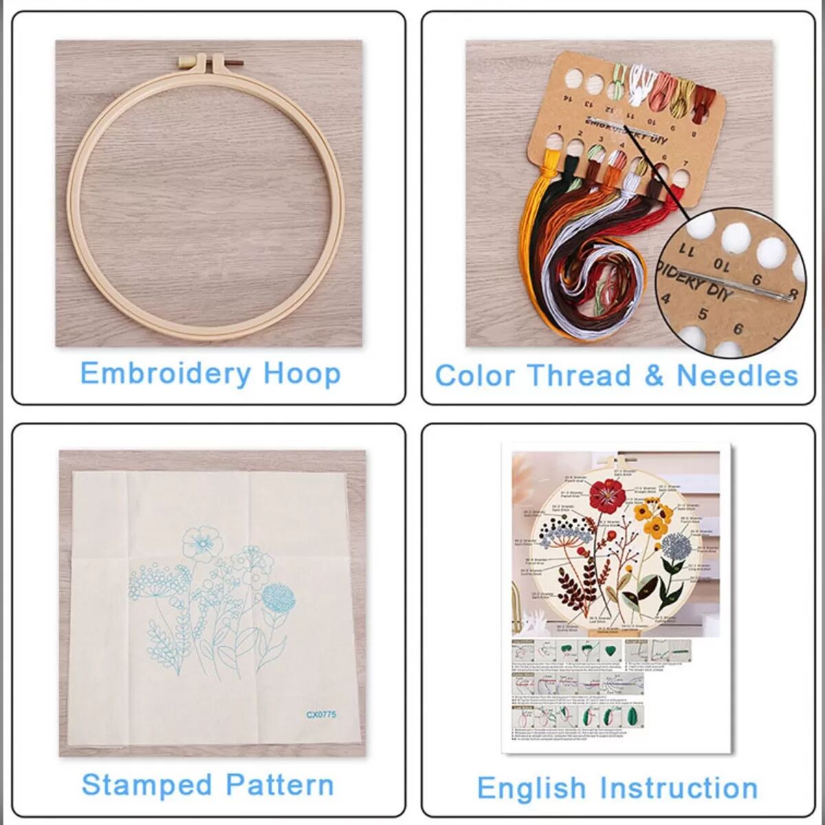 INF DIY Handstickerei Starter-Set mit Katzenmuster und verstellbarem Rahmen