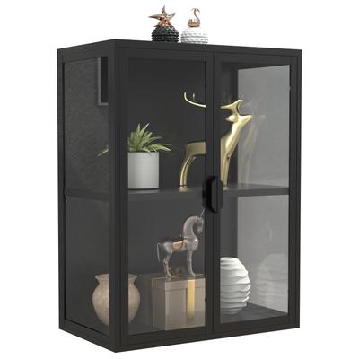 Wandregal VCM "Stahl Wandvitrine Hängevitrine Vitrine Glas Flokas", schwarz, B:60cm T:35cm, Regale, Wandregal