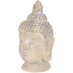 ECD Germany Buddha Kopf Figur 55 cm Beige Grau Polyresin Kunststein Statue Skulptur Feng Shui Gartenfigur Asien Deko