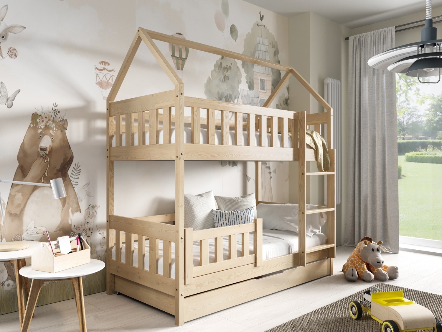 MTJMöbel Etagenbett ZUZIA 160x80cm mit Matratze, Kinderbett mit Schubladen, Massivholzbett, Stockbett, Kinderbett, Kiefernholz