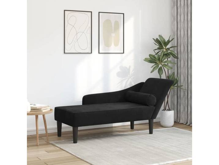 Automne/hiver  Noir Chaise longue avec coussins noir velours - Hauteur:66.5cm DEC4530478