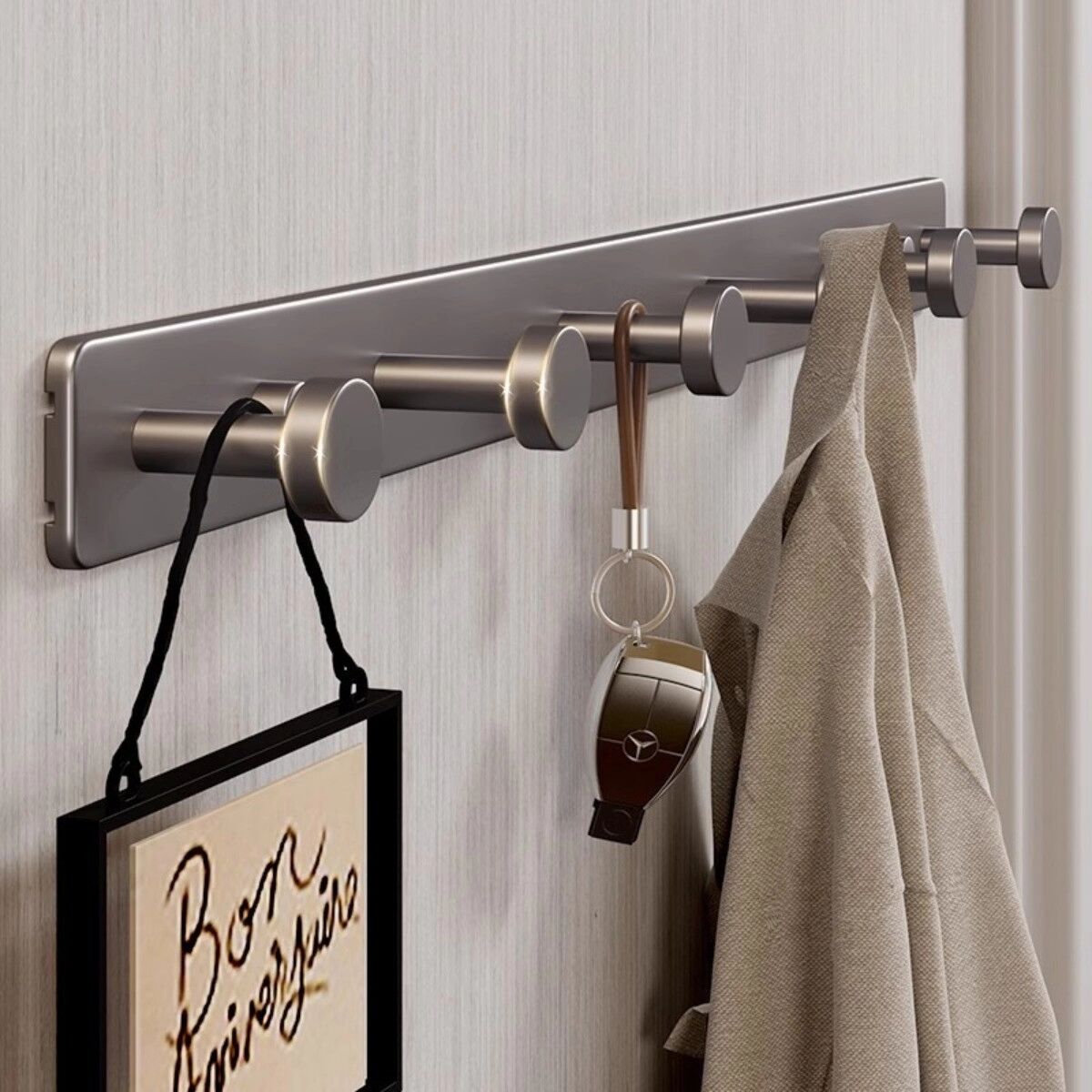 INF Pilzkopf 6-Haken Über-Tür-Garderobe – Aluminiumlegierung, bohrfreie & Bohrmontage, rostfrei, platzsparend Schwarz