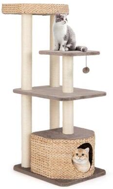 Costway 4-Layer Cat Tower with Scratching Posts Condo and Washable Cushions-Coffee