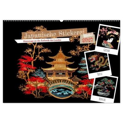 Japanische Stickerei - Hommage an die Ästhetik des Landes (Wandkalender 2027 DIN A2 quer), CALVENDO Monatskalender