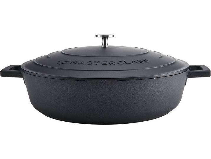 MasterClass ondiepe braadpan met deksel\, kookplaat tot oven tot tafel braadpan\, ultralicht\, optimale warmtegeleiding\, levenslange garantie\, 5 liter\, zwart