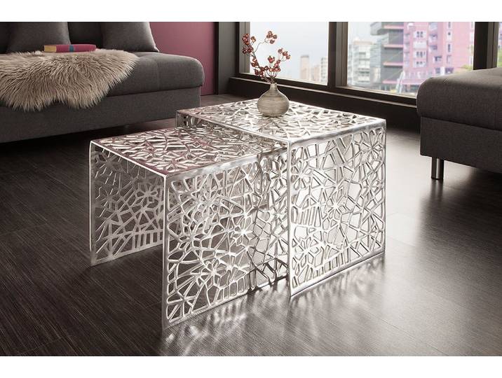 riess-ambiente Couchtisch ABSTRACT 49cm silber (Set, 2-St), Wohnzimmer · Metall · eckig · Handarbeit · Gap Design · Modern