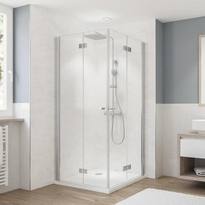 BREUER Eckeinstieg mit Drehfalttür FARA 5 80 x 80 x 190 cm Profil silber Glasdekor Intima