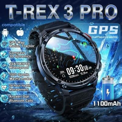 Uplift Essentials T Rex 3 Pro GPS Smart Watch 120 Day Standby, 1100mAh Battery Rugged Outdoor Sport 10ATM Waterproof Watch black Orange