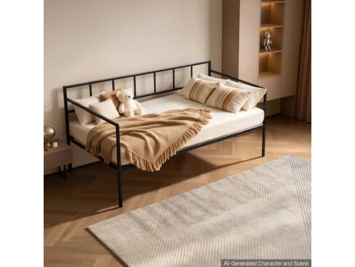 VEVOR Tagesbett Bettgestell Bettsofa Schlafsofa mit Stauraum unter Bett für Wohnzimmer Schlafzimmer & Gästezimmer, für 2 Personen, Metall-Bettrahmen, 180 kg Belastbarkeit, ohne Ausziehbett, Schwarz