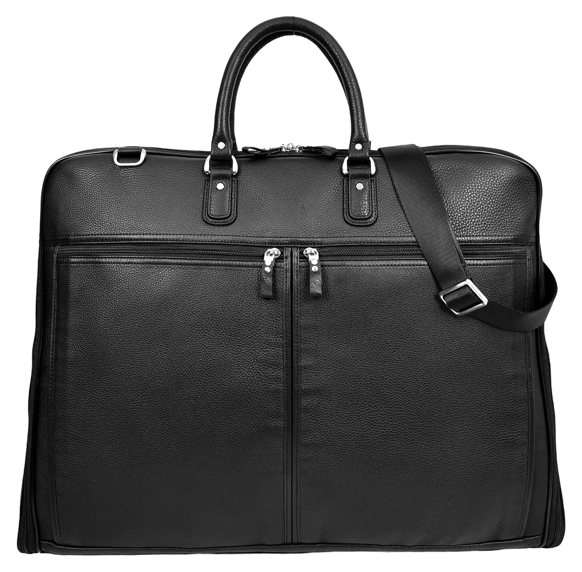 Schmale Anzugtasche aus echtem Leder in Schwarz für Kleidung und Reisen