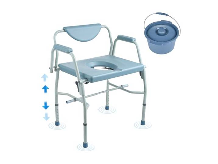 VEVOR Chaise Percée\, Chaise de Nuit avec Accoudoirs Rabattables et Dossier Amovible\, Siège de Toilette Hauteur Réglable sur 5 Niveaux\, Seau Amovible 7 L\, Facile à Assembler\, Capacité Charge 453\,6 kg