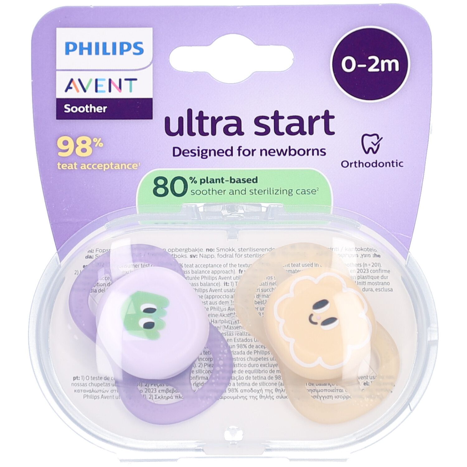 Philips Avent Fopspeen +0m Start perzik/lila design 2st 2 St Schnuller