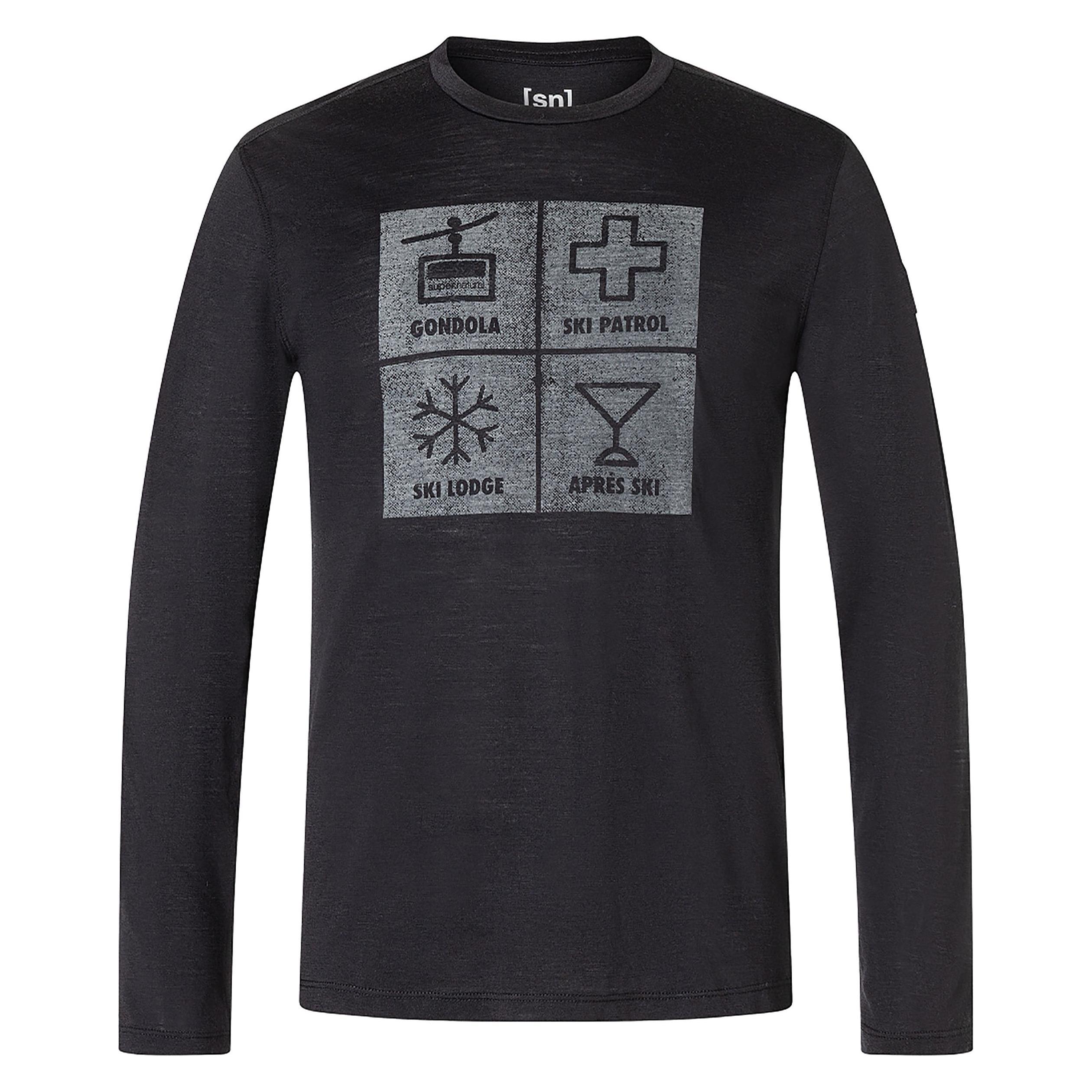 Super Natural SWISS LODGE Herren Langarmshirt schwarz (L) (664113)