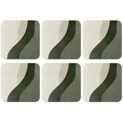 GLASUNTERSETZER 6er-Set Japandi - Grün - Abstrakt - Modern Tischuntersetzer 10x10 cm