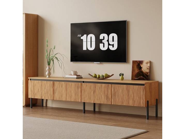 Bladez - Meuble TV 180 cm - Meuble de salon avec 4 portes - Pieds surélevés - Style classique - Coloris naturel
