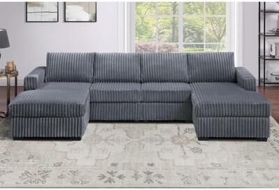 Esofastore Corduroy Upholstered 3pc Sectional Sofa Dark Gray Finish